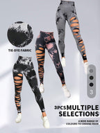 3 Pack Women's Tie Dye Cutout Tights High Waist Workout Yoga Leggings,