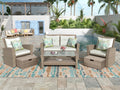 U-Style Patio Furniture 4 Piece Outdoor Wicker Sectional Sofa Set with Ottoman and Cushions