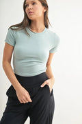 MONO B Essential Micro-ribbed Cropped Athleisure Tee