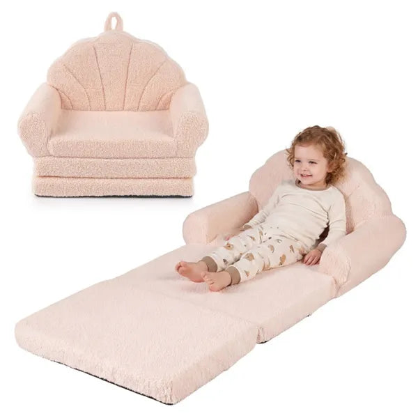 2-in-1 Flip Open Kids Sofa Lounger, Teddy Fleece Toddler Couch With
