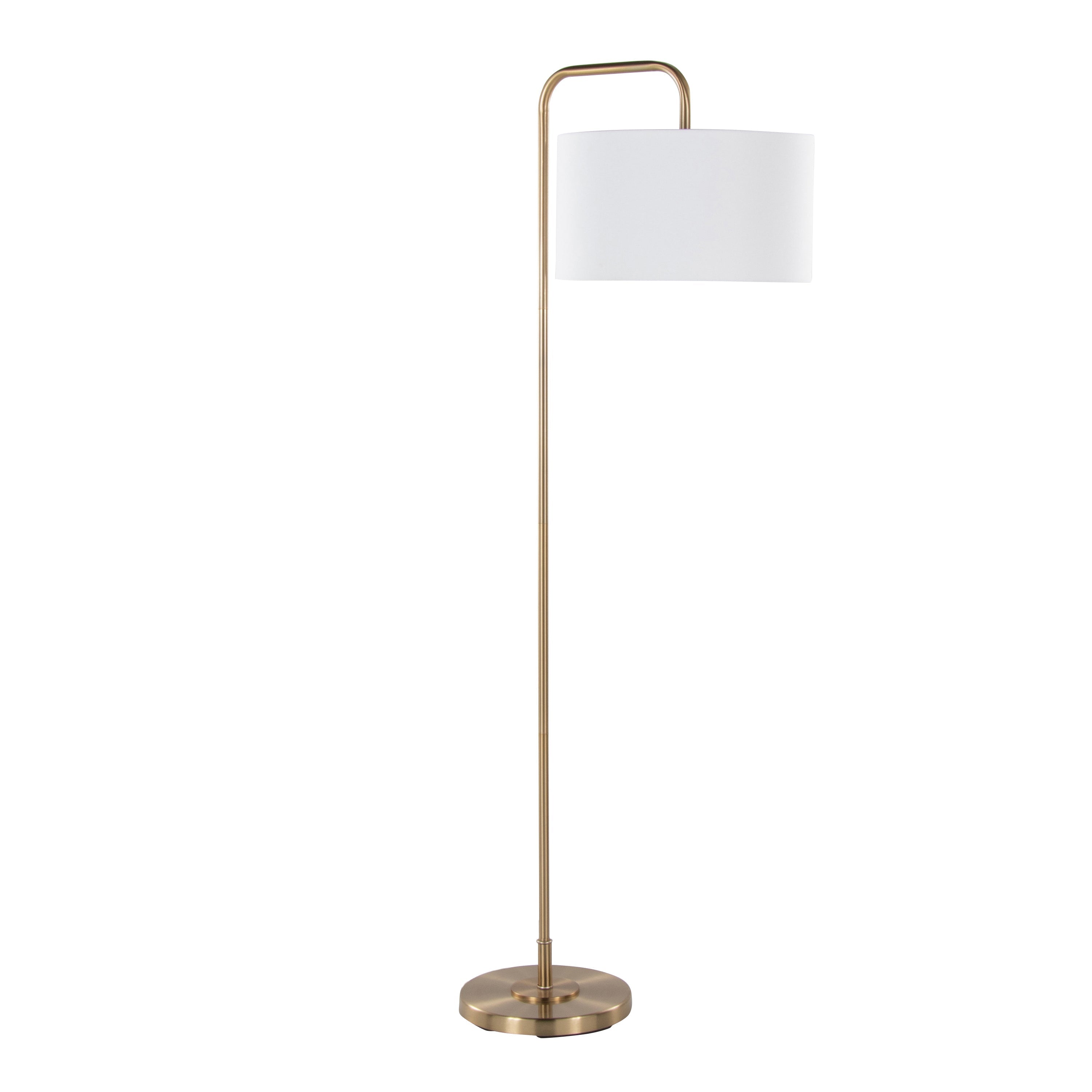 Puck 63.75' Contemporary Metal Floor Lamp in Gold with White Linen Shade