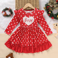 Toddler Girl's Cute 'LOVE' Embroidered Dress, Heart Print Long Sleeve