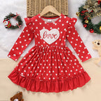 Toddler Girl's Cute 'LOVE' Embroidered Dress, Heart Print Long Sleeve
