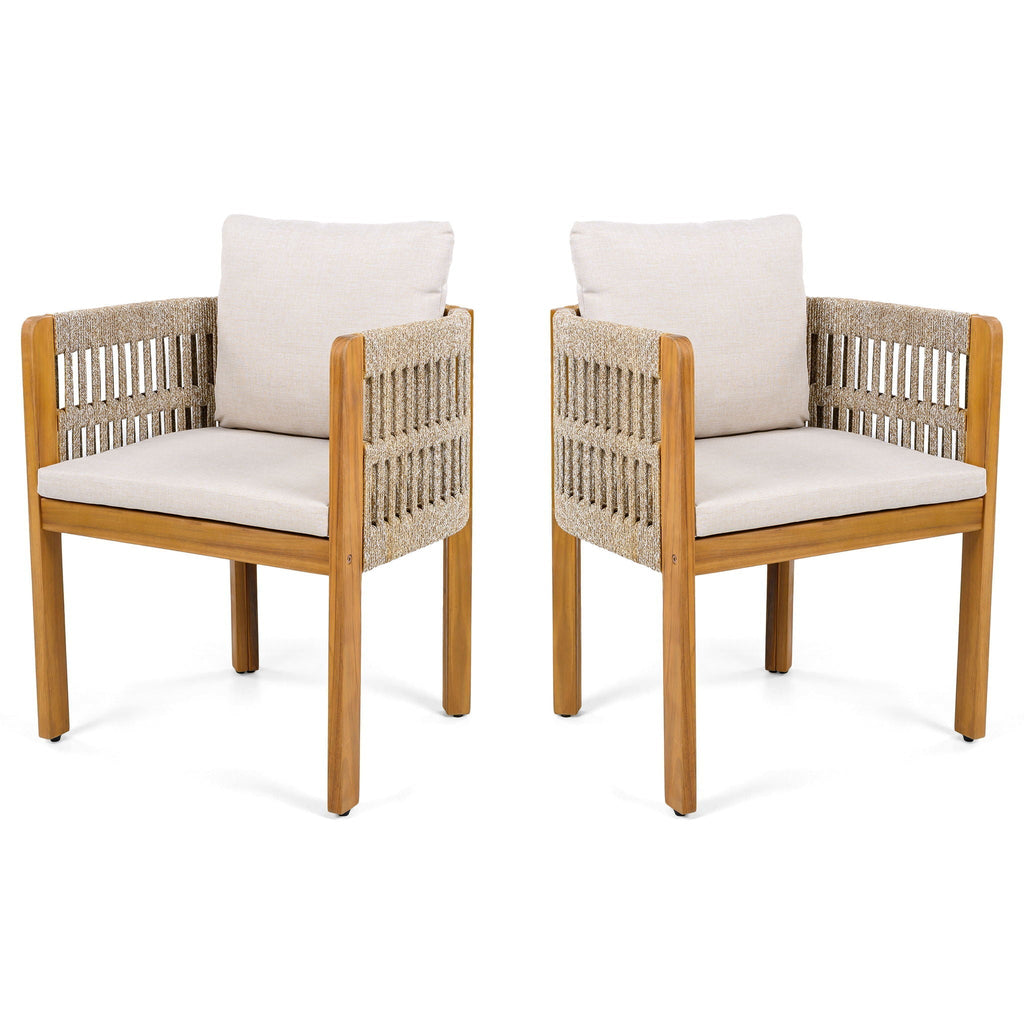 Outdoor Dining Chairs With Mix Rope Handles (Set of 2)