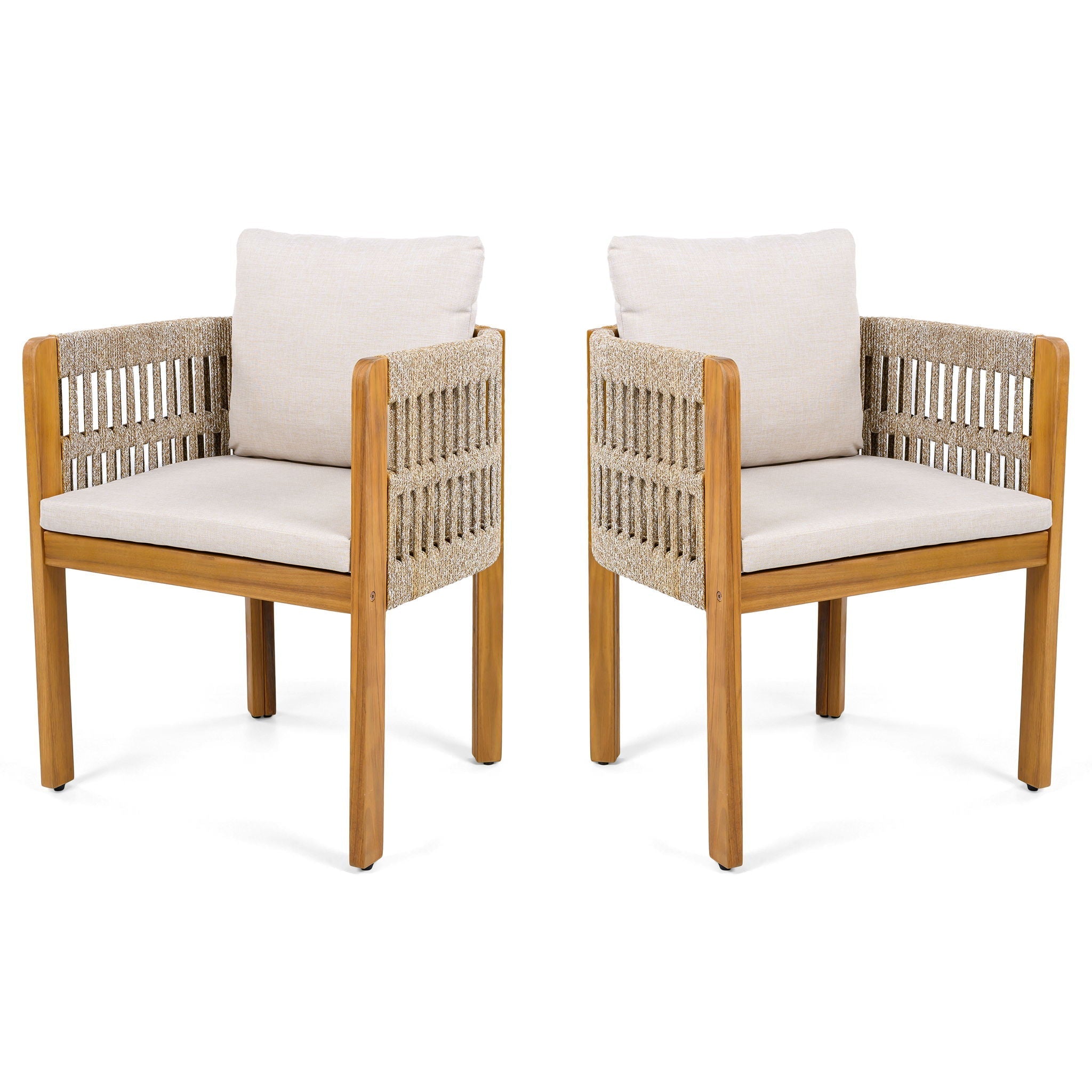 Outdoor Dining Chairs With Mix Rope Handles (Set of 2)
