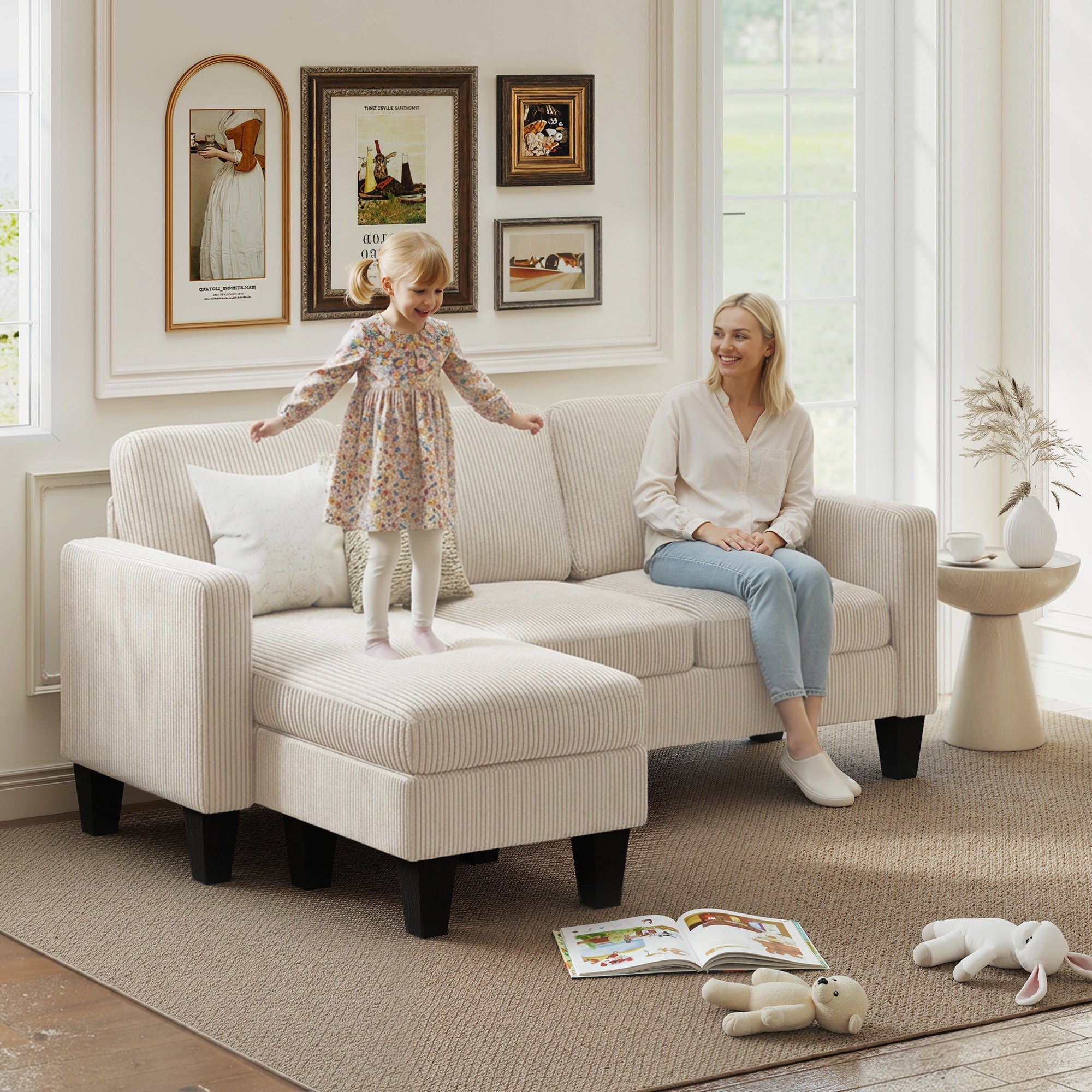 Sectional Sofa, L Shaped Couch, with Reversible Chaise or Ottoman,