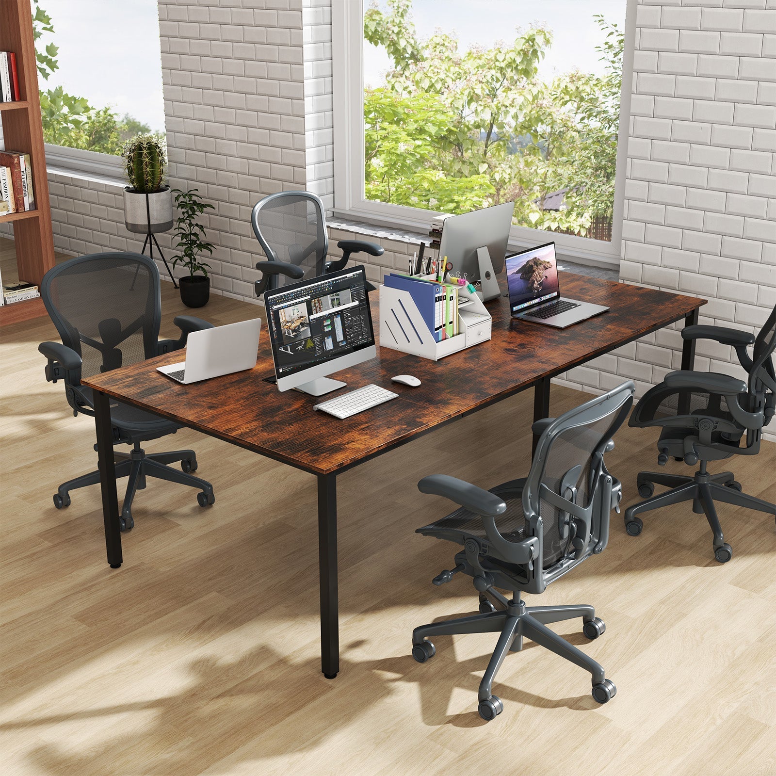 8 FT Conference Room Table Large Meeting Table Seats up to 10 People-Rustic Brown