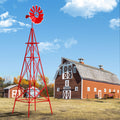 8 Feet Windmill Metal Ornamental Wind Wheel Weather Resistant-Red