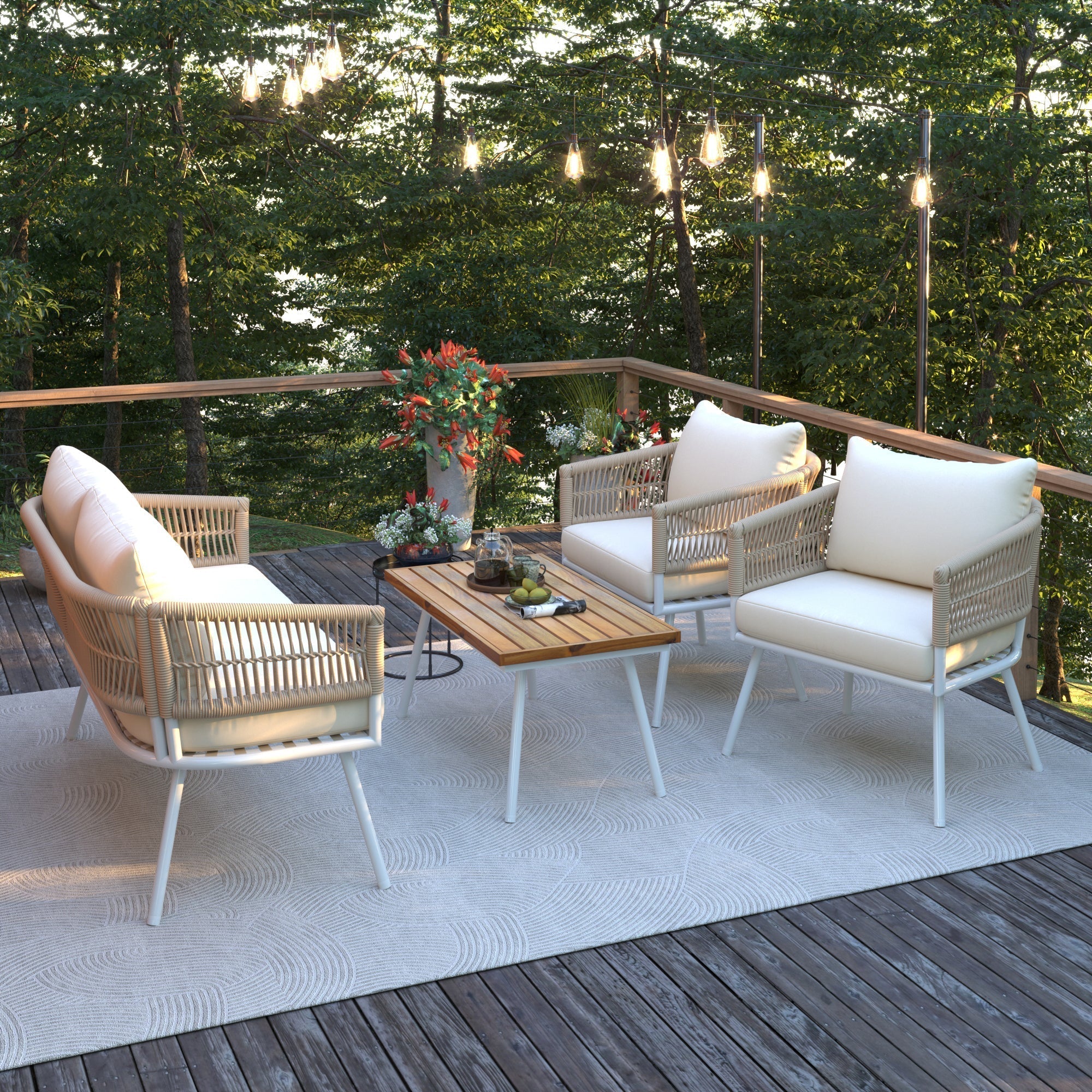 K&K 4-Piece Boho Rope Patio Furniture Set