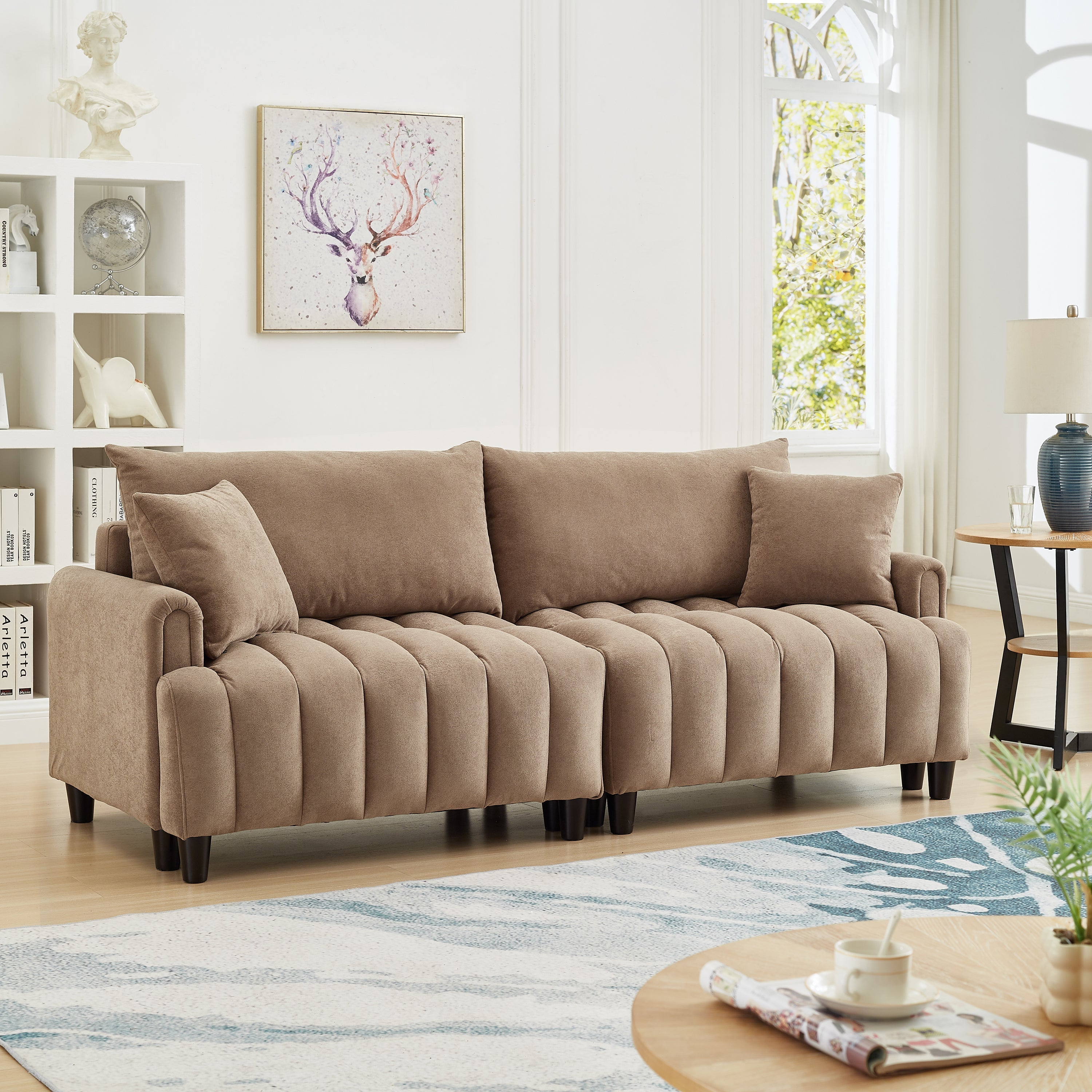 83'' Futon Sofa Bed with Adjustable Backrest and 2 Pillows