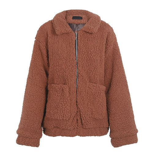 Faux lambswool oversized jacket coat Winter black warm hairly jacket