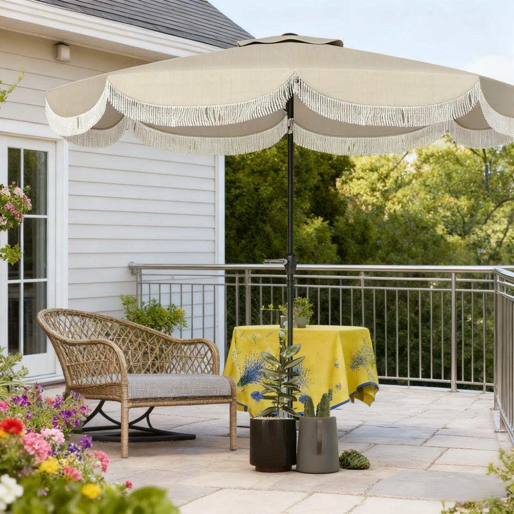 Vented Patio Table Umbrella, Outdoor Umbrella with Crank, 8 Ribs, Push Button Tilt