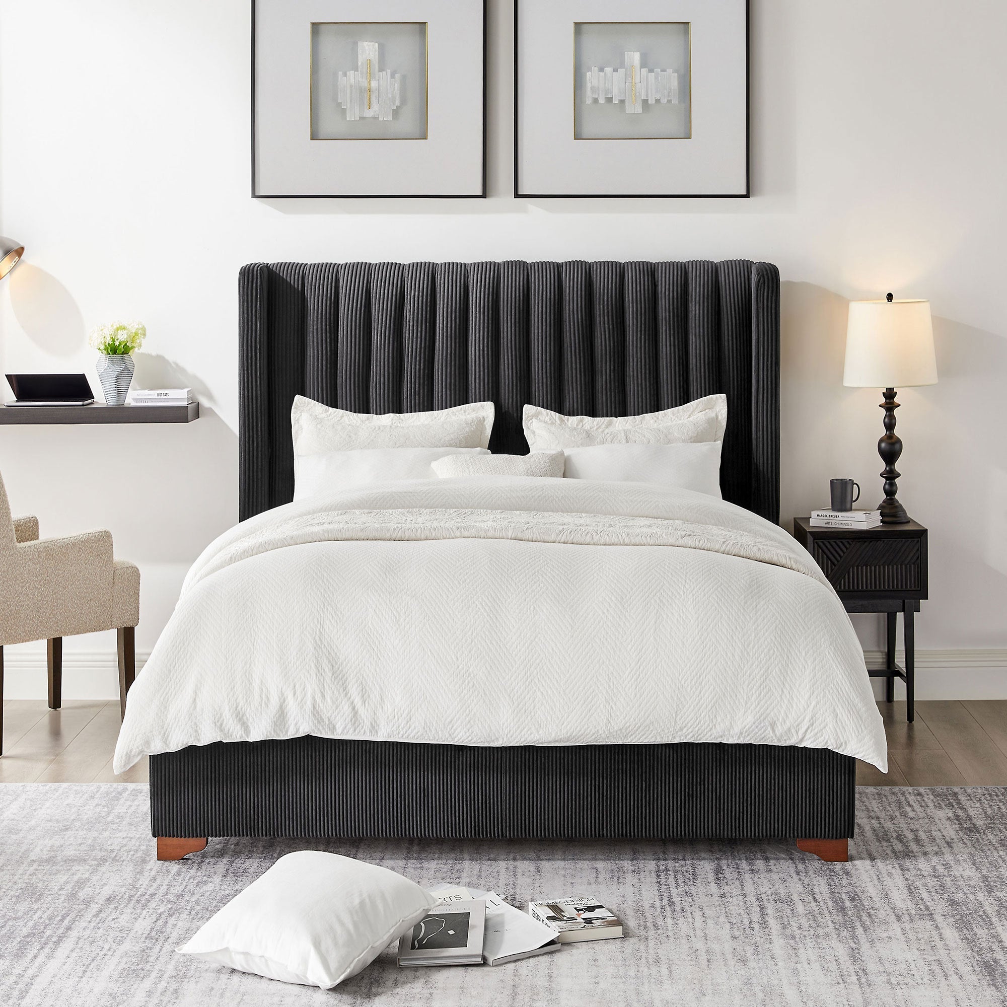 Corduroy Upholstered Wingback Bed Frame