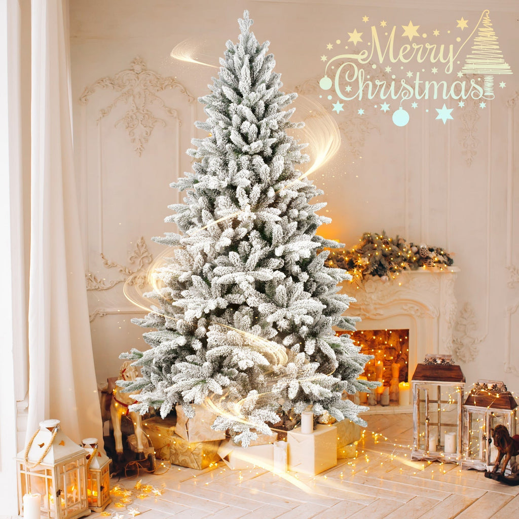 7ft Flocked Christmas Tree with 1514 Tips Realistic Snowy Hinged Tree