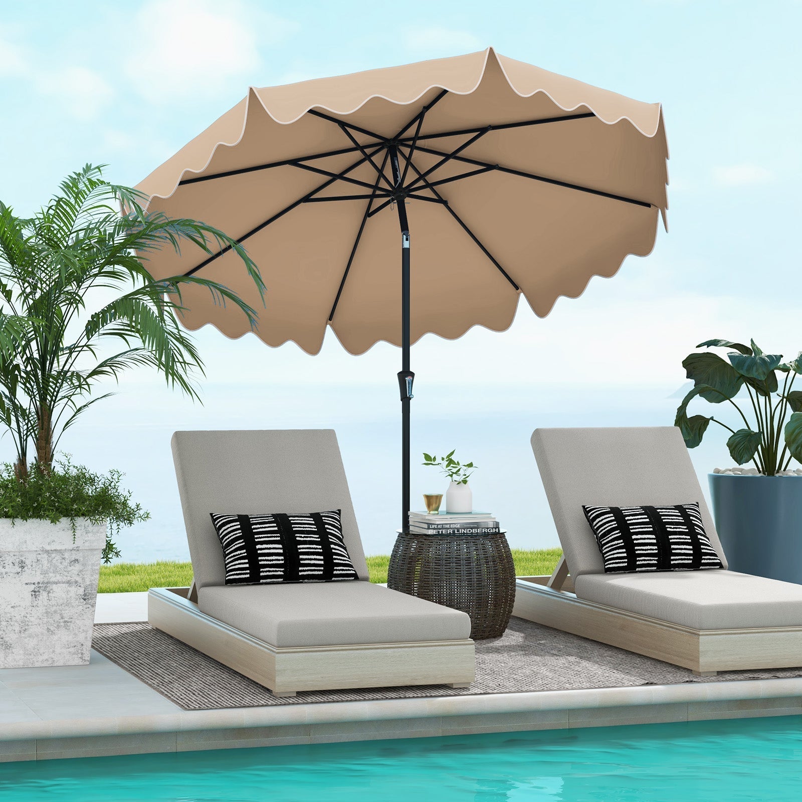 9 Feet Patio Umbrella with Crank Handle and Push Button Tilt-Brown