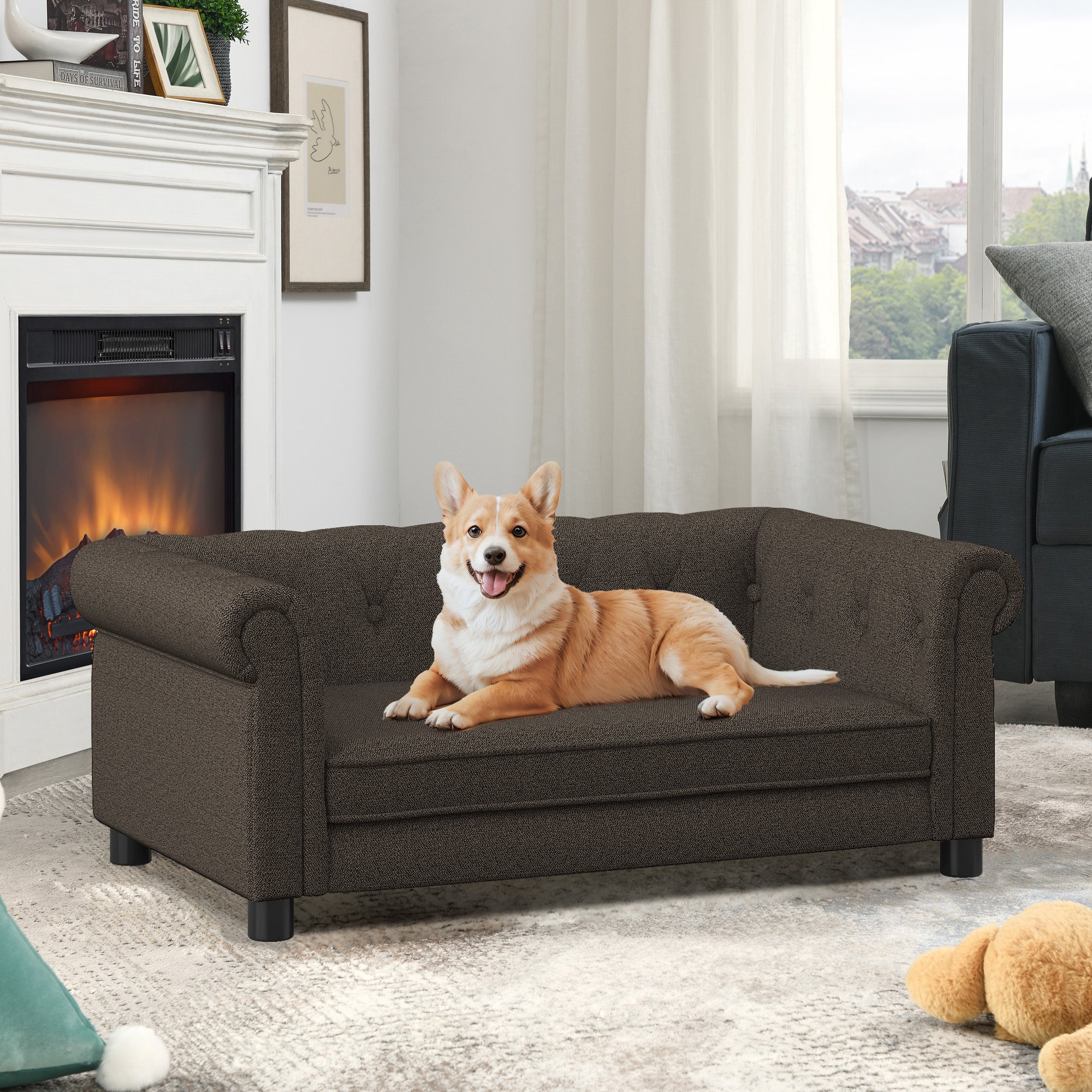 Elegant Rectangular Pet Bed for Small and Medium Dogs - Dark Brown