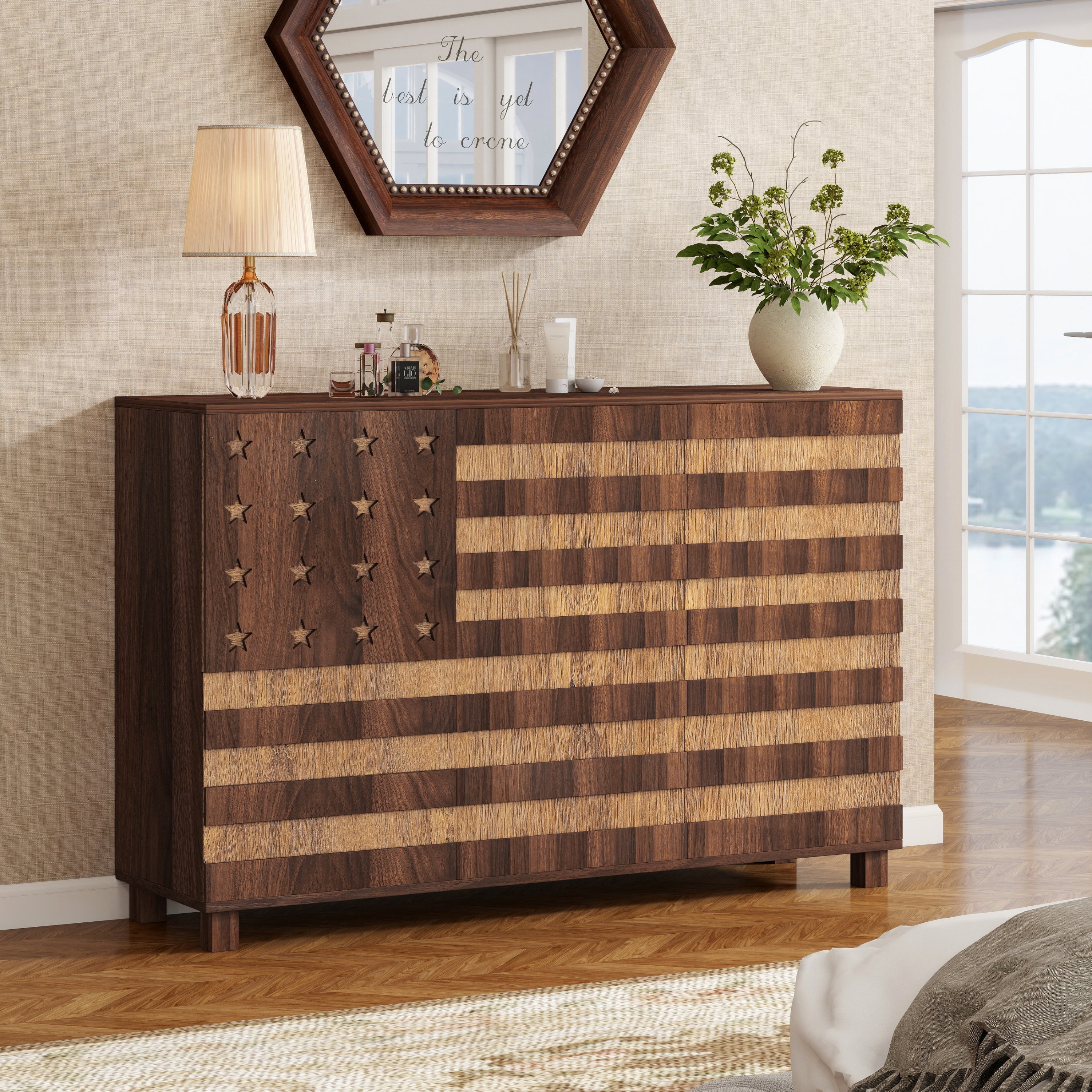 55-Inch Walnut Buffet Sideboard Cabinet with Storage