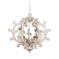 6 Light White Wood and Iron Chandelier with Adjustable Chain