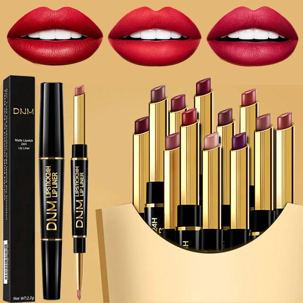 DNJ Double-Ended 6 Pcs Matte Lipstick & Lip Liner 2-in-1 Long-Lasting