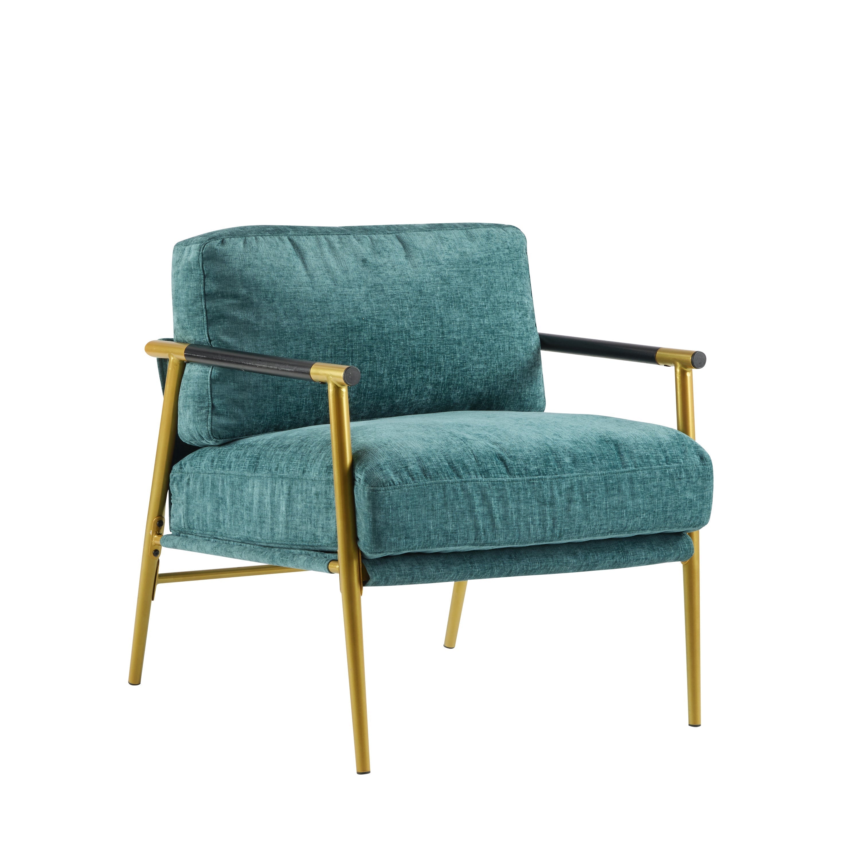Modern Accent Chair with Plush Cushions and Wooden Armrests