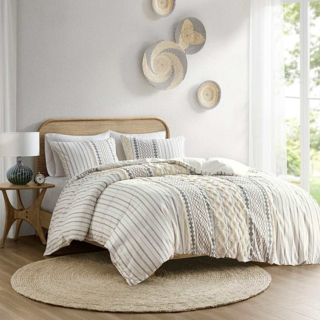 King Cal King Cotton Printed Duvet Cover Set With Chenille