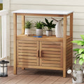 Outdoor Potting Bench Acacia Wood Garden Potting Table Planting Work Bench Station with Louvered Doors