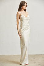Adan Satin Cowlneck Gown Dress