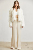 Women Shaggy Faux Fur Jacket | Open Front Long Sleeve Winter Coat with