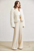 Women Shaggy Faux Fur Jacket | Open Front Long Sleeve Winter Coat with
