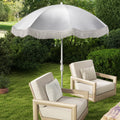 6.5 FT Beach Umbrella with Fringe Outdoor Tassel Umbrella with Push Button Tilt-White
