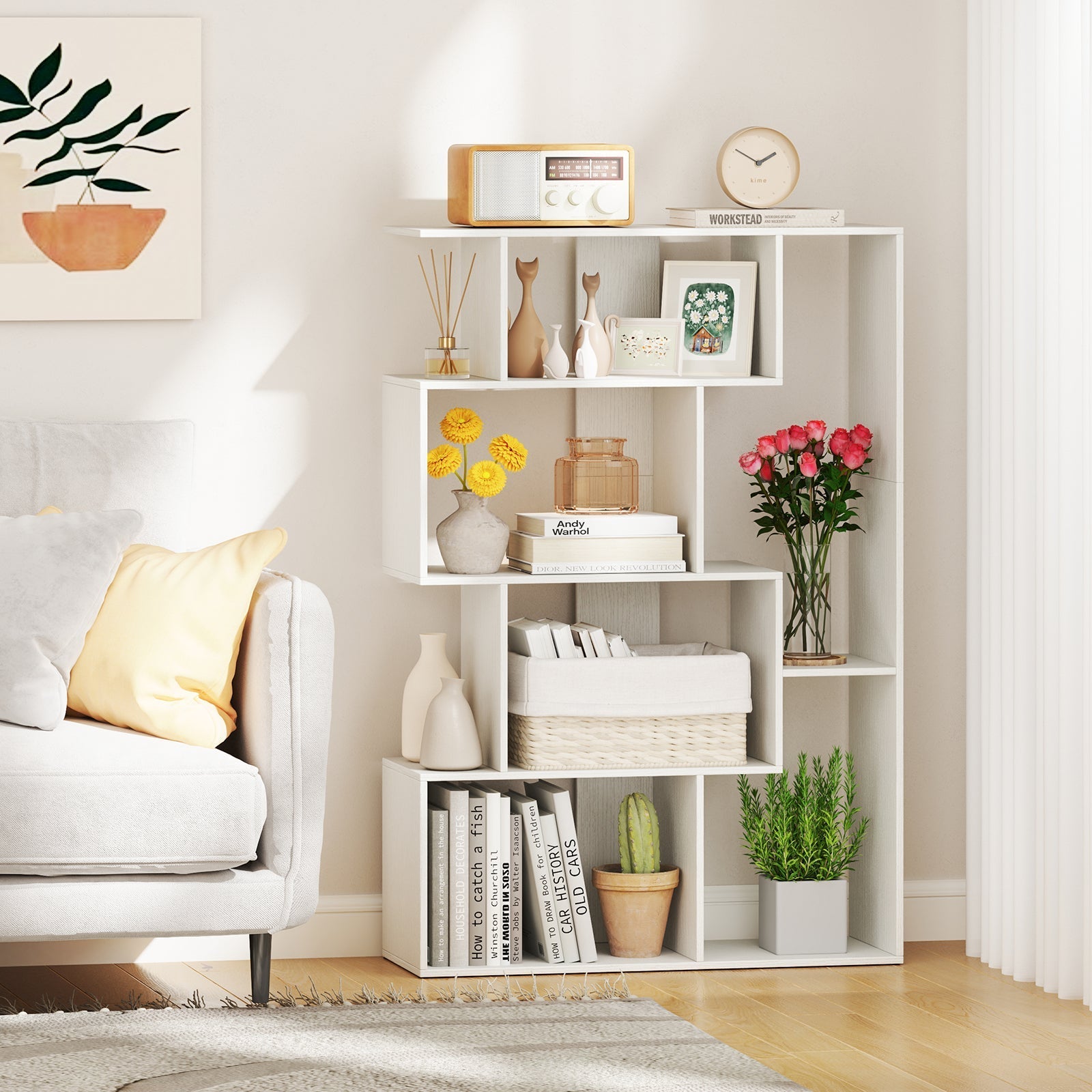 47 Inch 6-Cube Open-back Geometric Bookshelf for Bedroom Living Room-White
