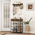Coat Rack Shoe Stand Set 5-Tier Shoe Rack with Wall-Mounted Coat Hanger-Brown