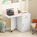 Folding Computer Desk with Drawer Mobile Home Office Desk with Cabinet-White