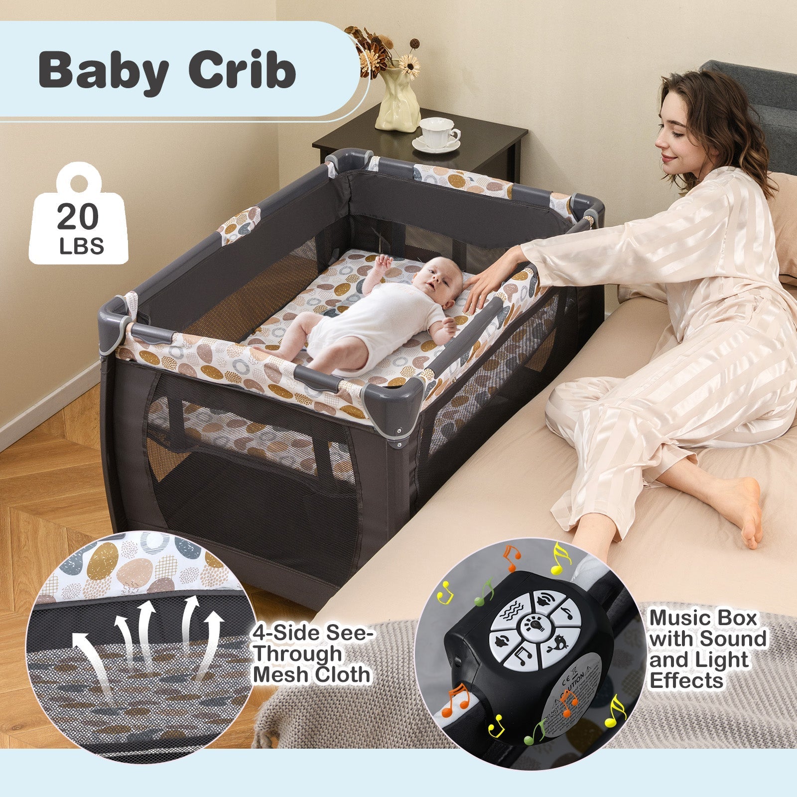 4-in-1 Convertible Portable Baby Playard Newborn Napper with Music and Toys-Blue