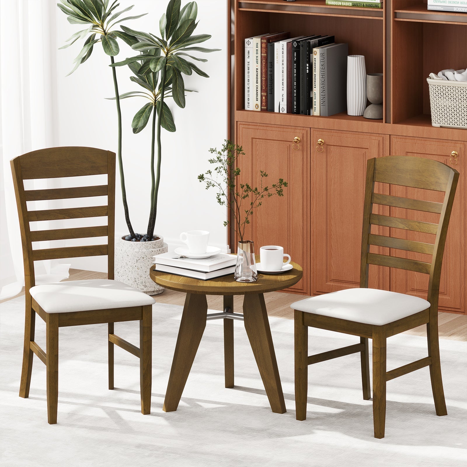 Dining Chairs Set of 2 with Rubber Wood Frame and Padded Seat-Walnut