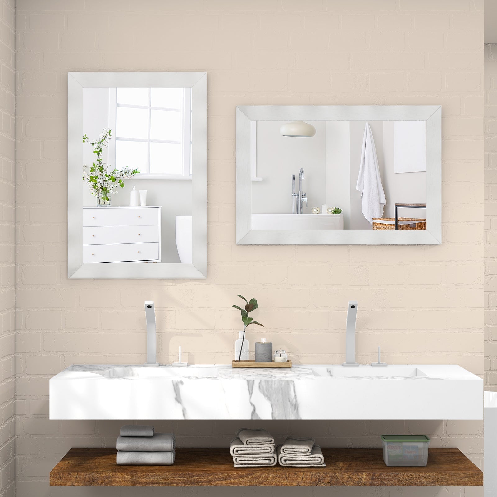 41.5 x 28 inches Farmhouse Wall Mirror with Solid Wood Frame-White