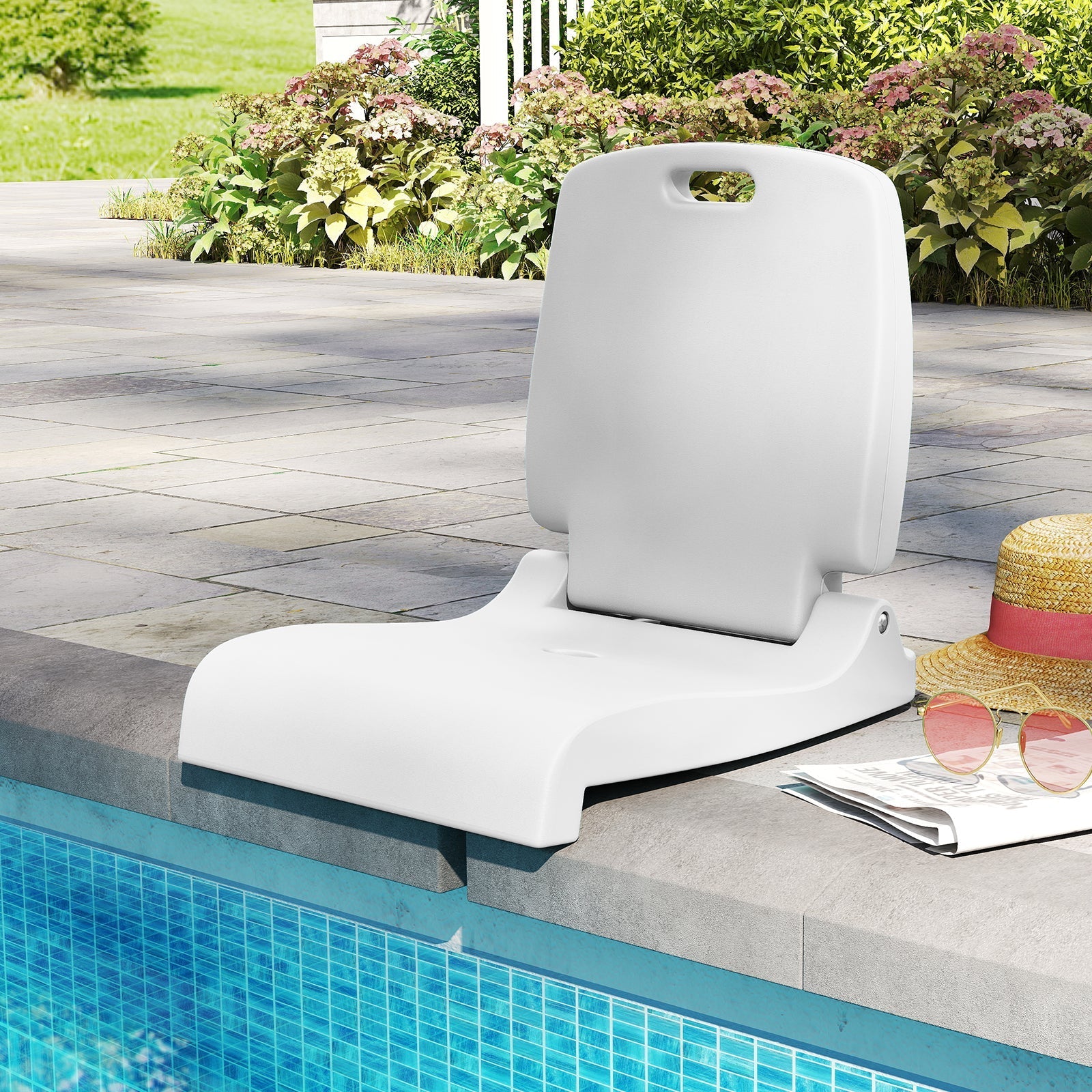 Foldable Outdoor Pool Chair with Handle and Back Support-White