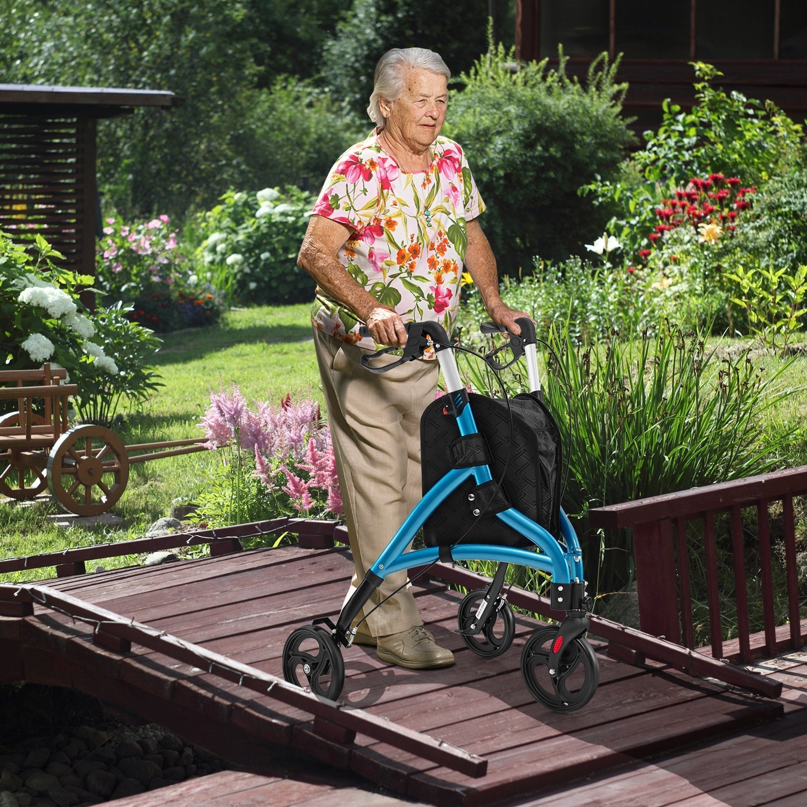 Foldable Rollator Walker with Lightweight Aluminum Frame-Blue