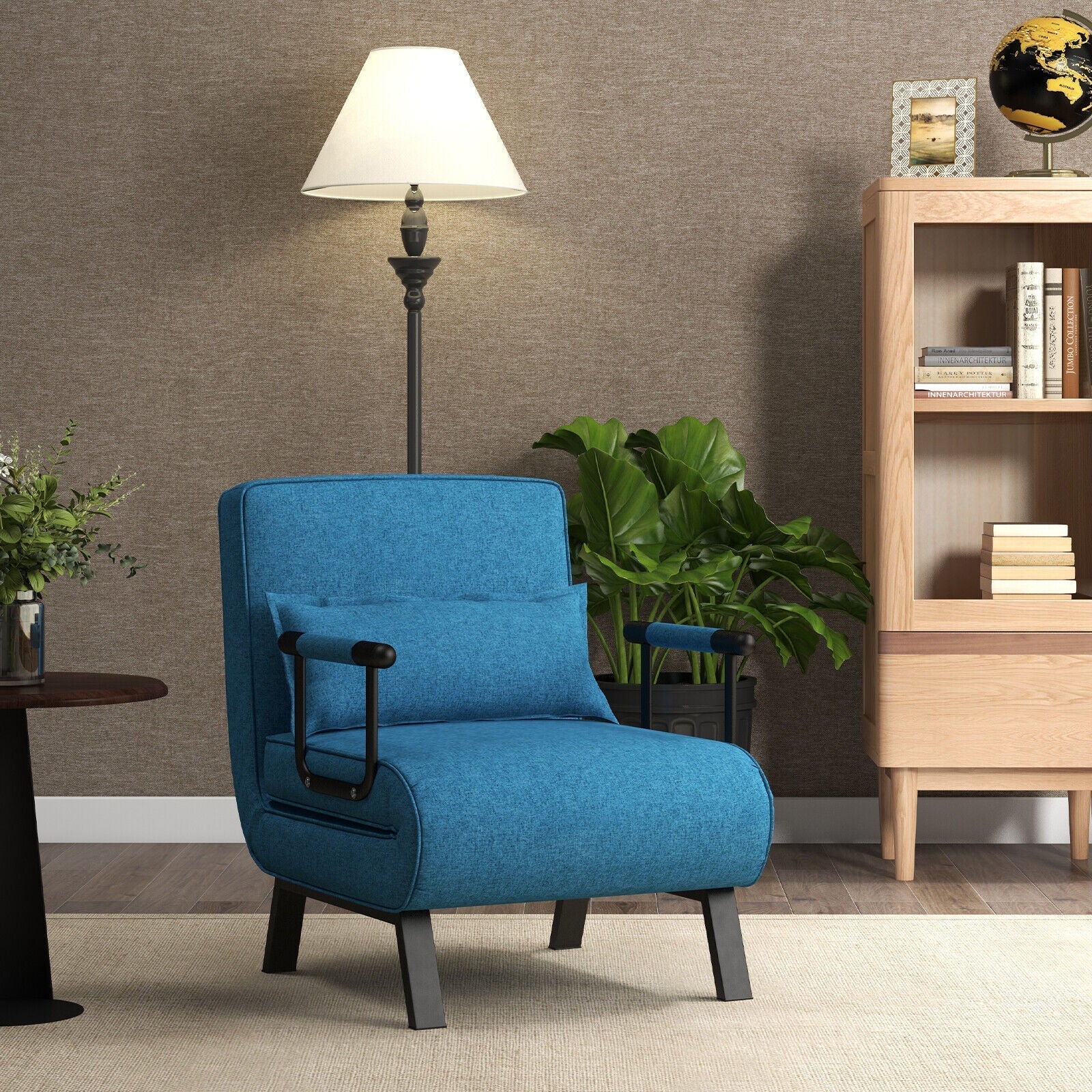 Folding 6 Position Convertible Sleeper Bed Armchair Lounge Couch with Pillow-Blue