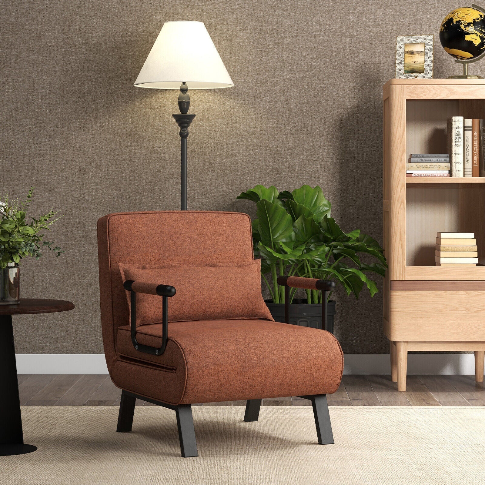 Folding 6 Position Convertible Sleeper Bed Armchair Lounge Couch with Pillow-Brown
