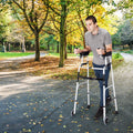 Folding Height Adjustable Walking Frame with Armrest Support-Silver