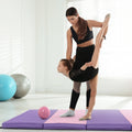 Folding Gymnastics Mat with Carry Handles and Sweatproof Detachable PU Leather Cover-Pink