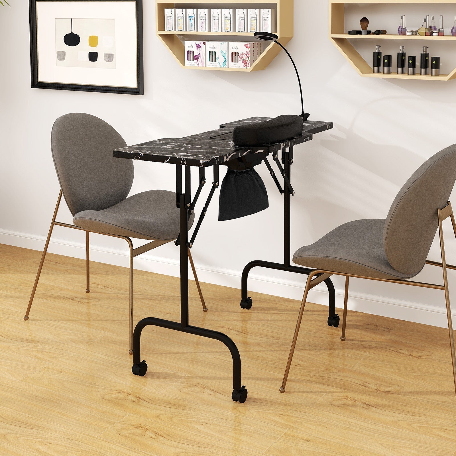 Folding Manicure Nail Table with Electric Dust Collector-Black