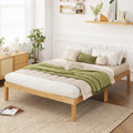 Full Size Wood Bed Frame with Wooden Slats Support and Rubber Wood Legs-Natural