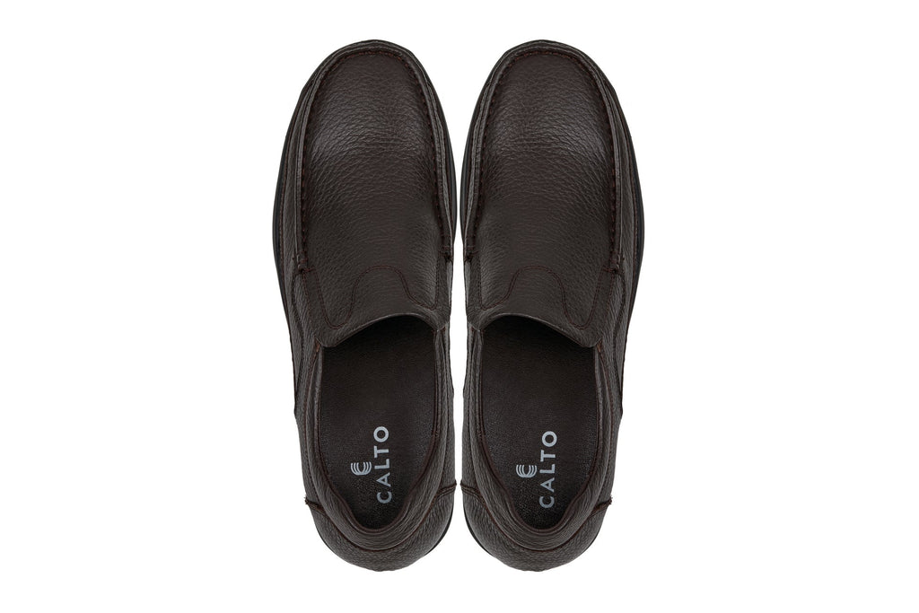 CALTO - G1823 - 3 Inches Taller (Brown) - Lightweight Slip-On Loafer Dress Shoes