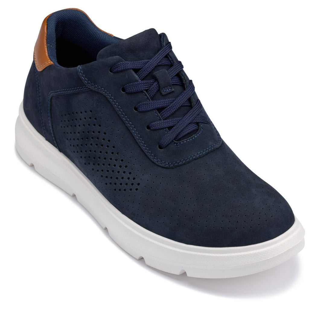 CALTO - J1582  - 2.6 Inches Taller (Nubuck Navy) - Lightweight Casual Walkers