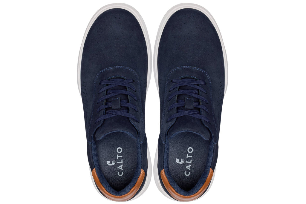 CALTO - J1582  - 2.6 Inches Taller (Nubuck Navy) - Lightweight Casual Walkers
