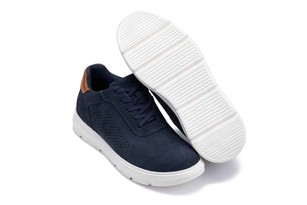CALTO - J1582  - 2.6 Inches Taller (Nubuck Navy) - Lightweight Casual Walkers