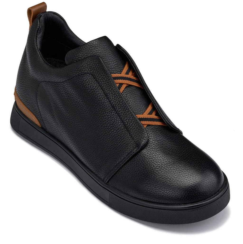CALTO - J1931  - 2.6 Inches Taller (Black / Black Sole) - Slip-On Snoafers