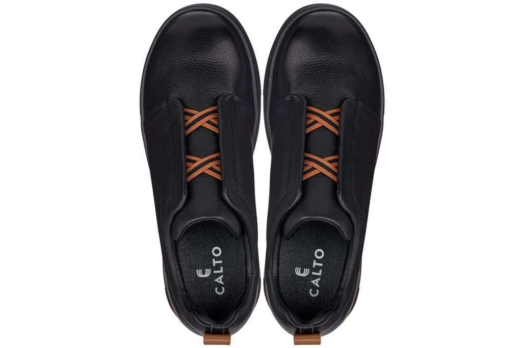 CALTO - J1931  - 2.6 Inches Taller (Black / Black Sole) - Slip-On Snoafers